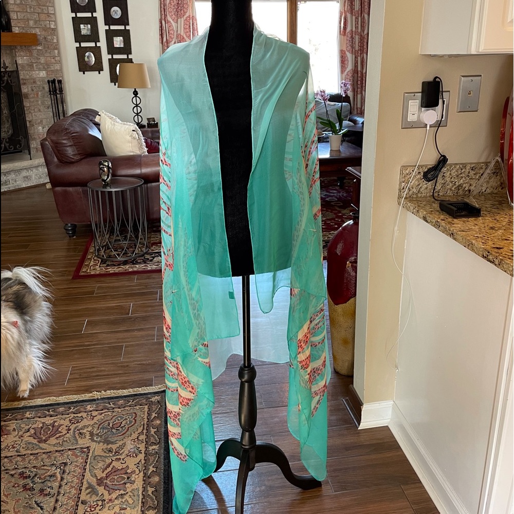 TSA teal multicolored sheer scarf/wrap.